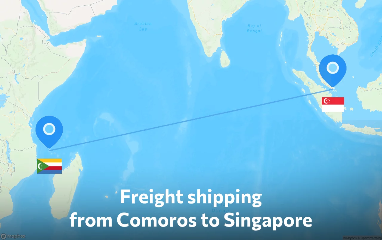 Shipping route from Comoros to Singapore