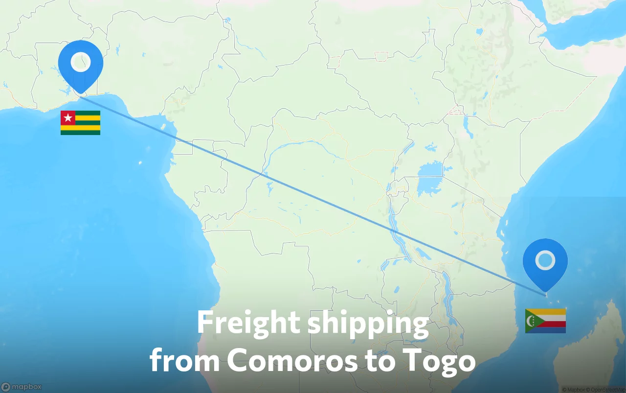 Shipping route from Comoros to Togo