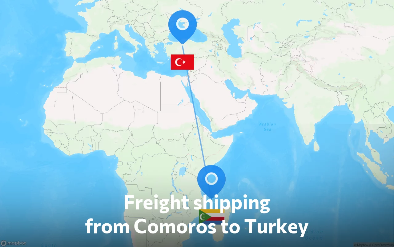 Shipping route from Comoros to Turkey
