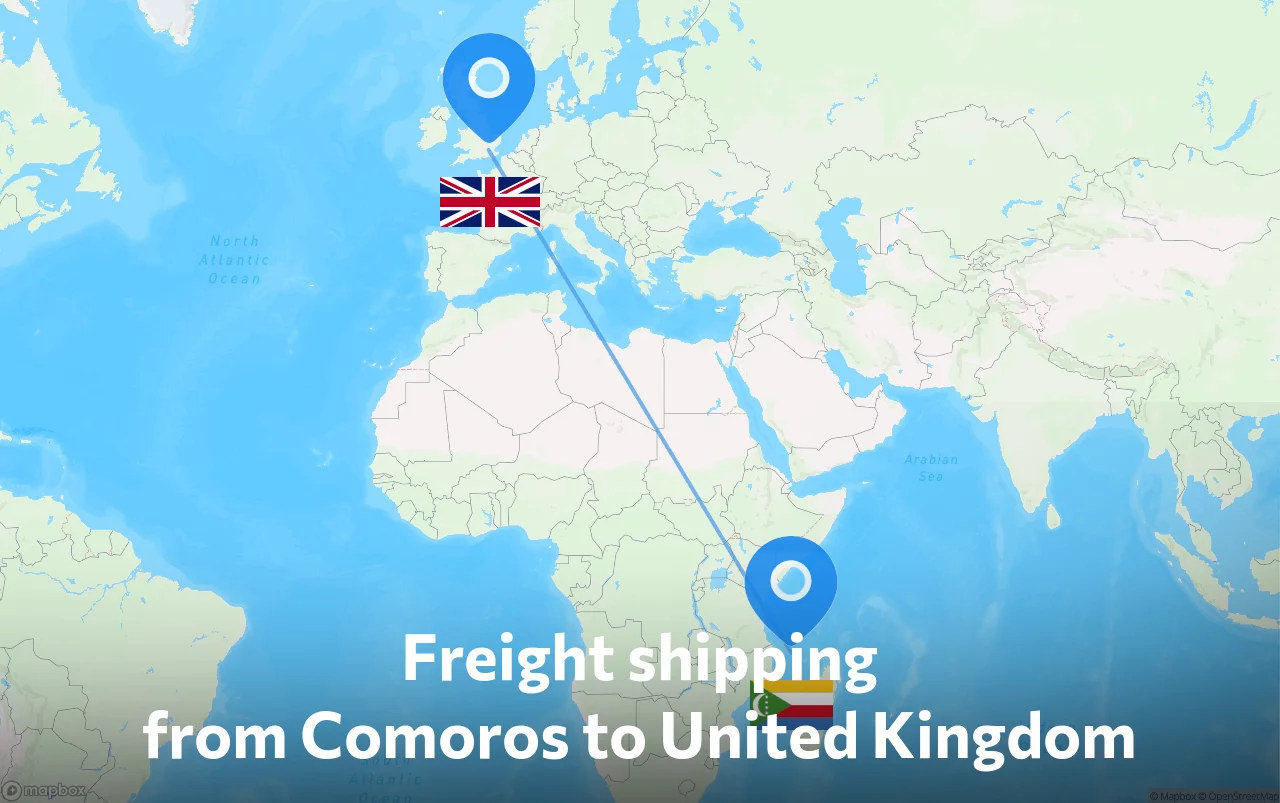 Shipping route from Comoros to United Kingdom