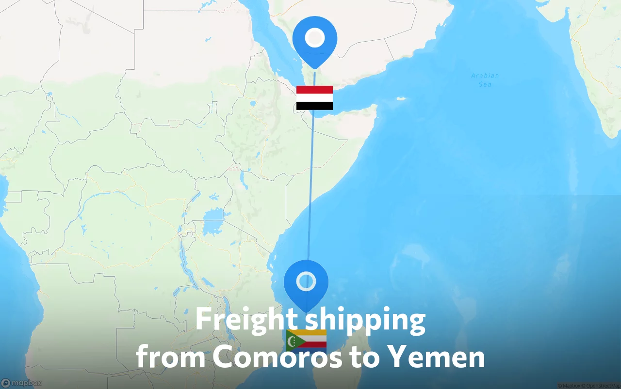 Shipping route from Comoros to Yemen