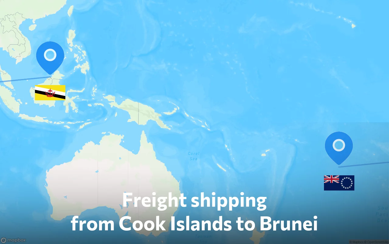Shipping route from Cook Islands to Brunei