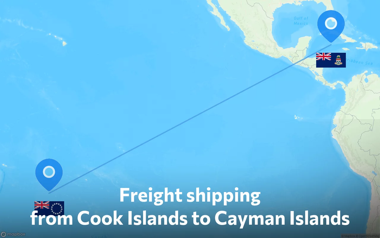 Shipping route from Cook Islands to Cayman Islands