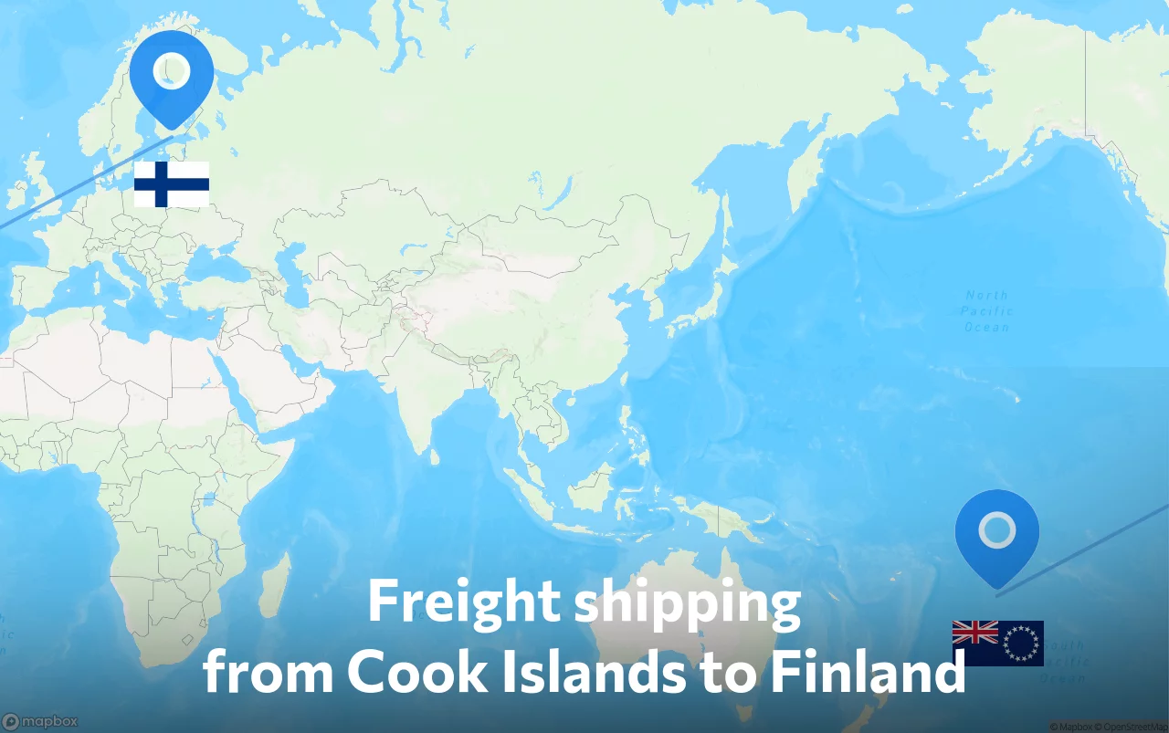 Shipping route from Cook Islands to Finland