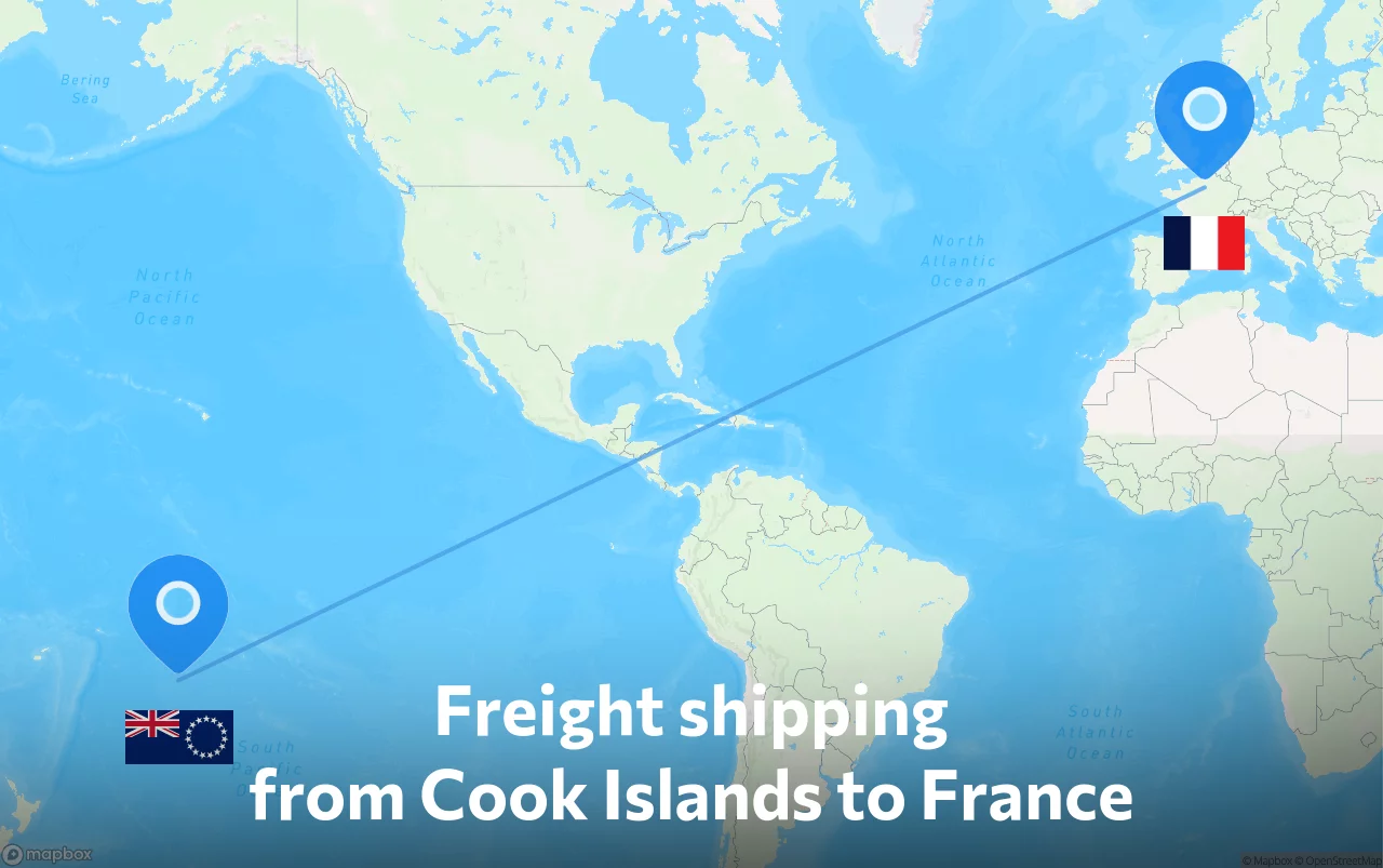 Shipping route from Cook Islands to France