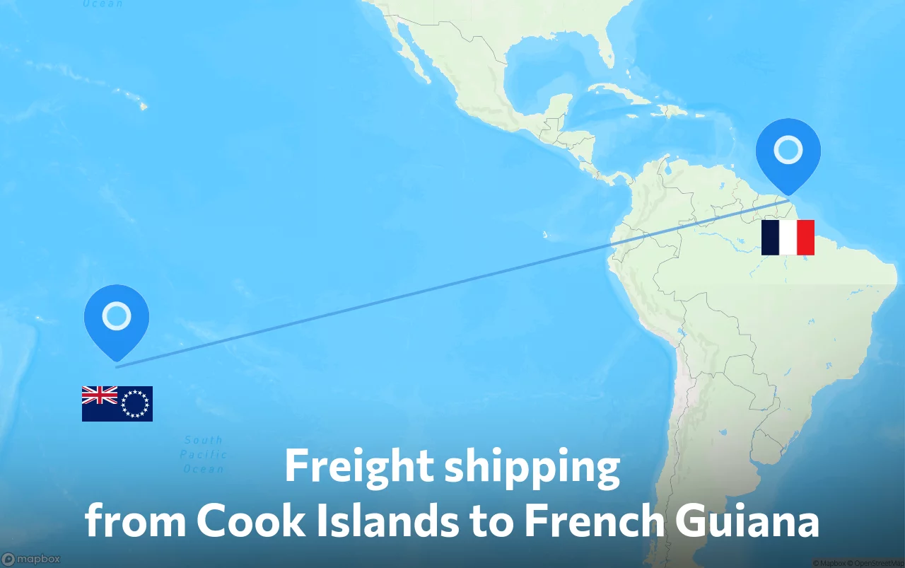 Shipping route from Cook Islands to French Guiana