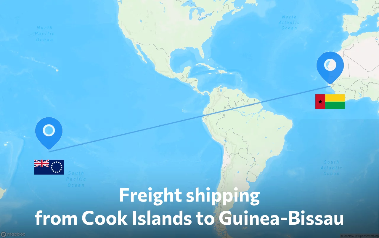 Shipping route from Cook Islands to Guinea-Bissau