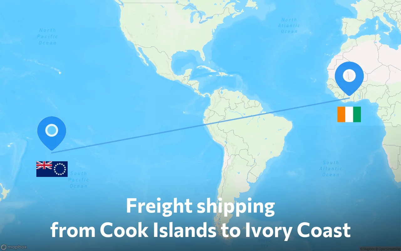 Shipping route from Cook Islands to Ivory Coast