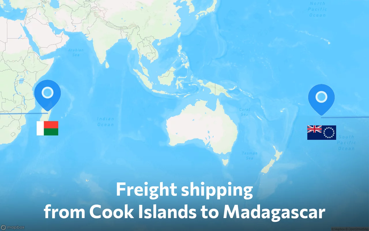 Shipping route from Cook Islands to Madagascar