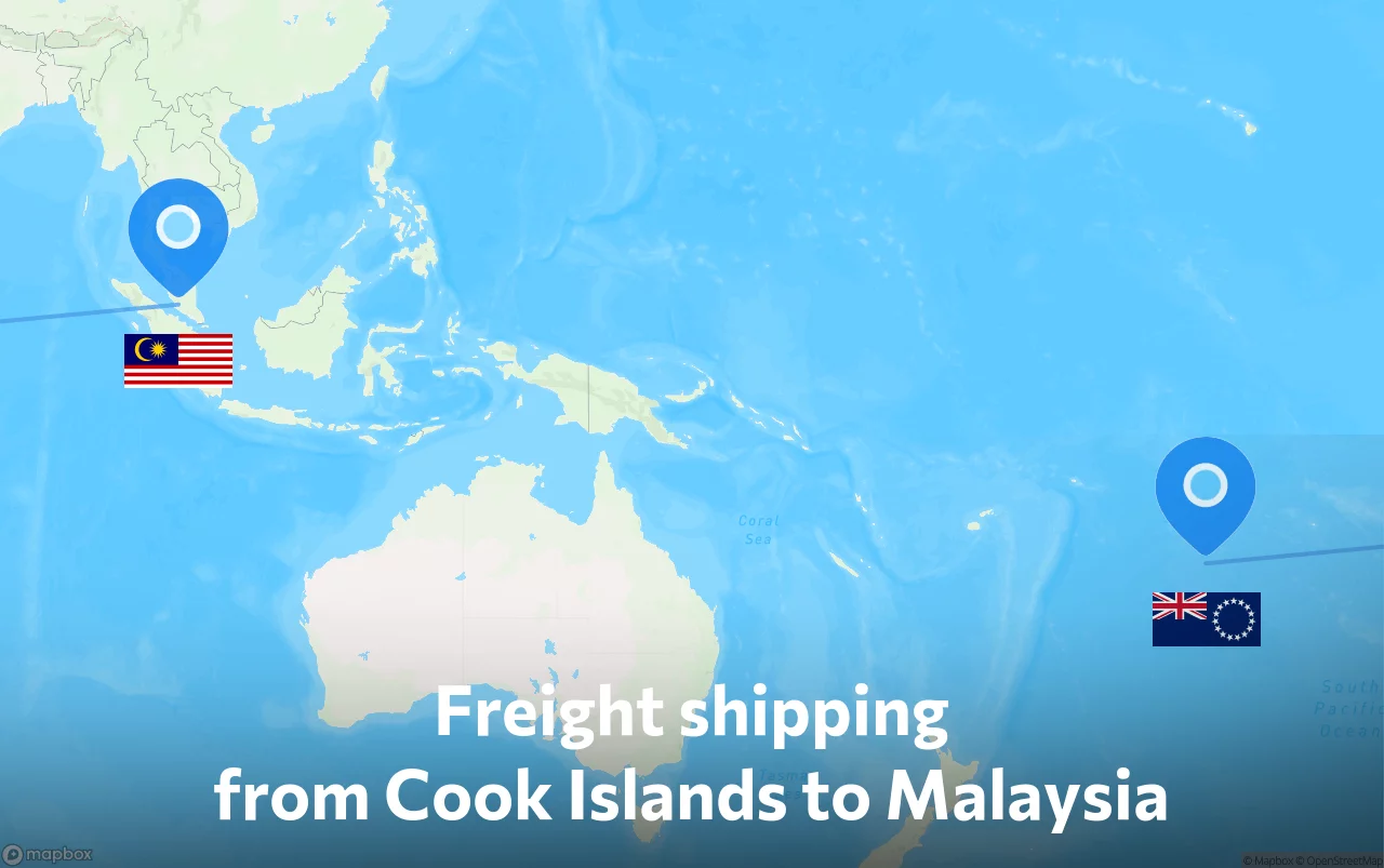 Shipping route from Cook Islands to Malaysia
