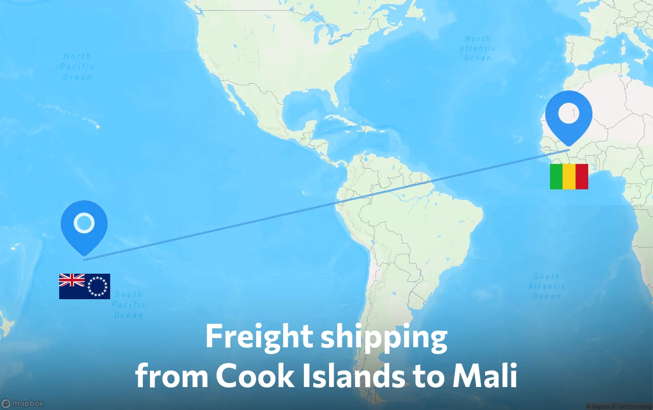 Shipping route from Cook Islands to Mali