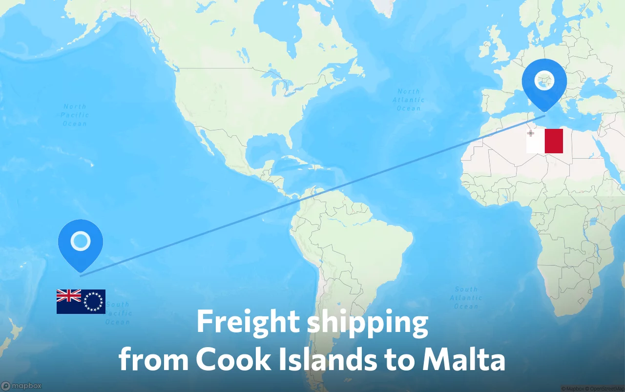 Shipping route from Cook Islands to Malta