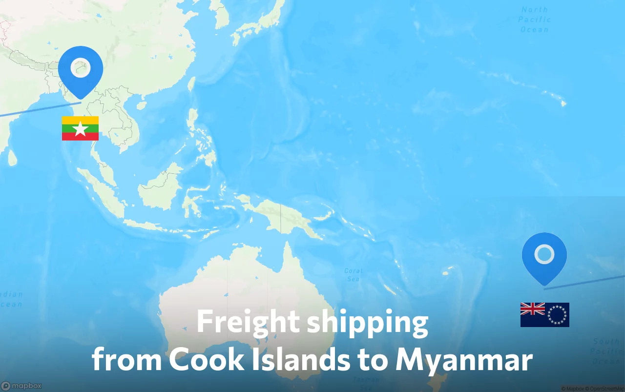 Shipping route from Cook Islands to Myanmar