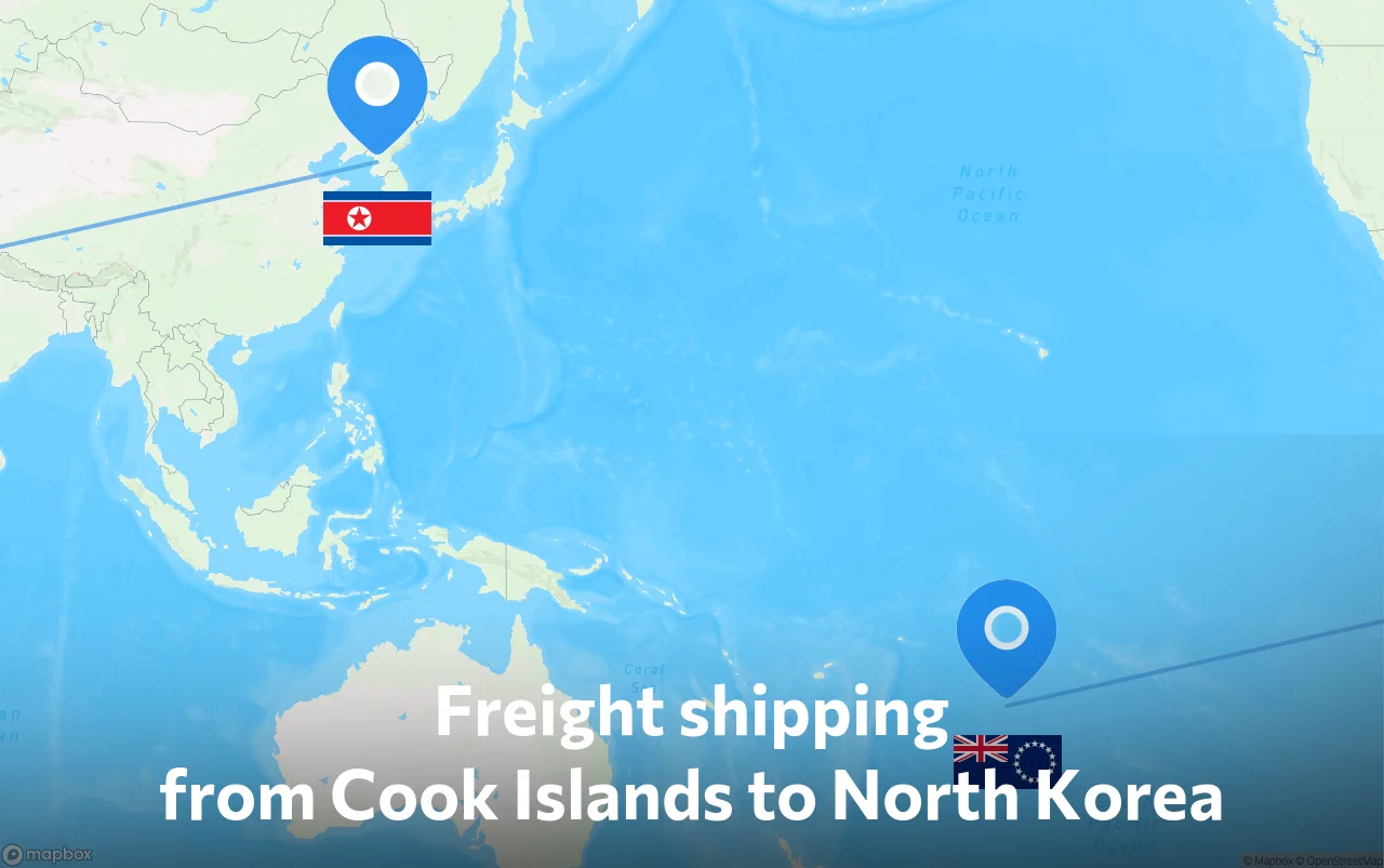 Shipping route from Cook Islands to North Korea