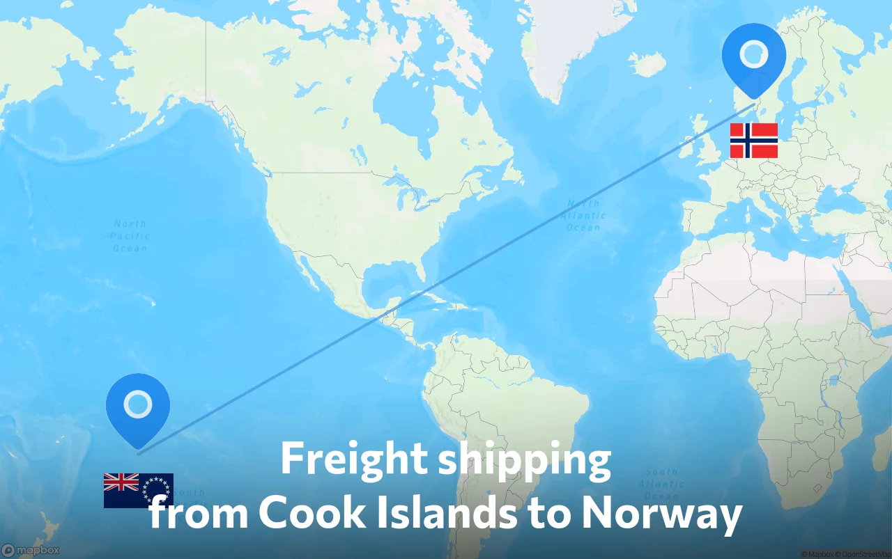 Shipping route from Cook Islands to Norway