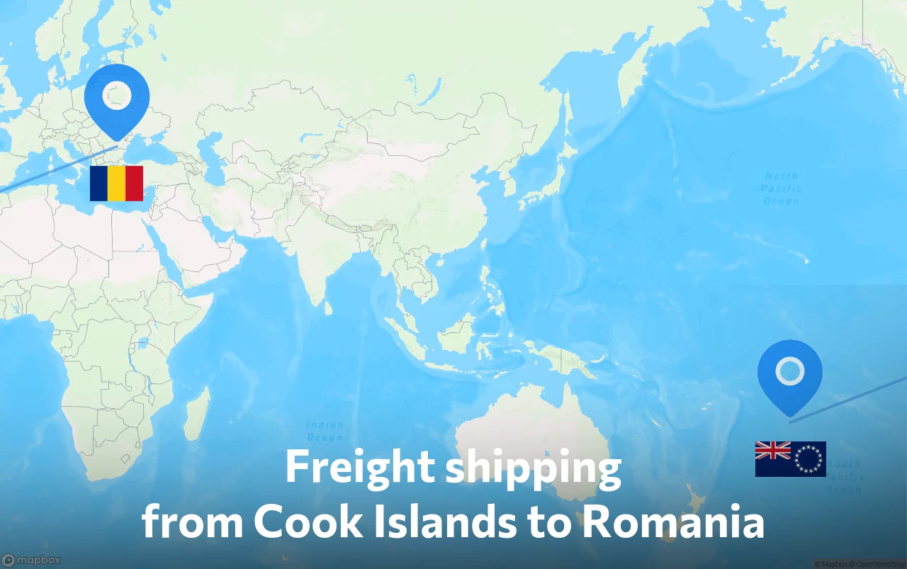 Shipping route from Cook Islands to Romania