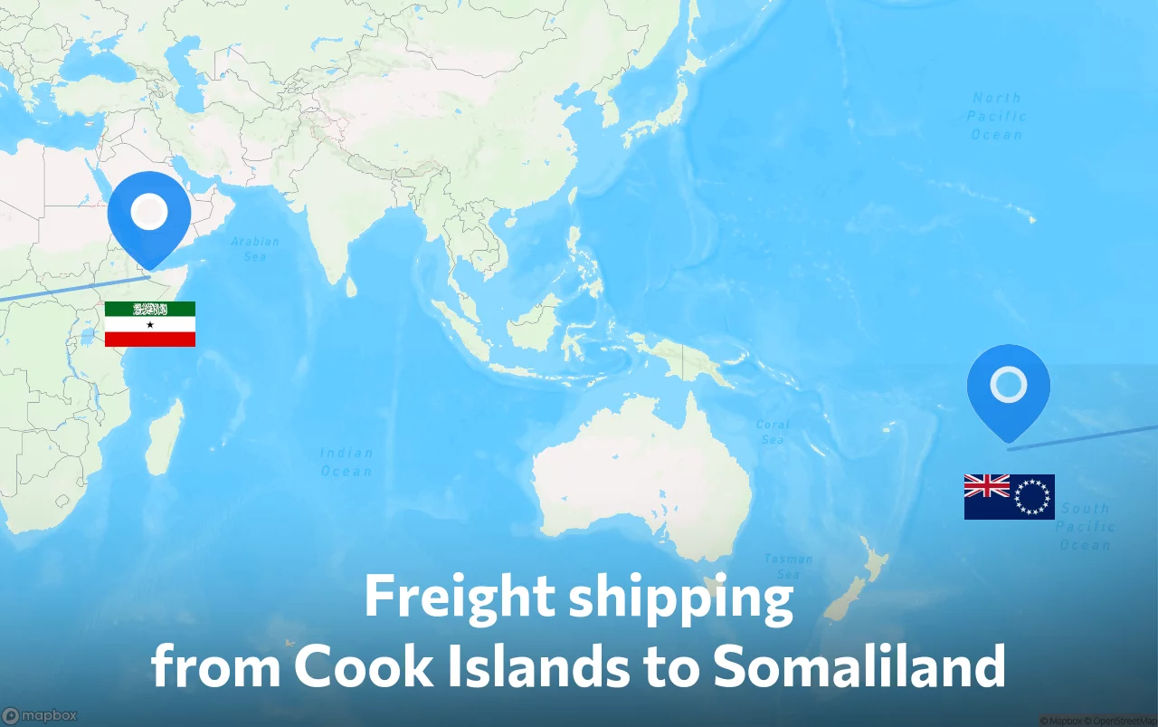 Shipping route from Cook Islands to Somaliland