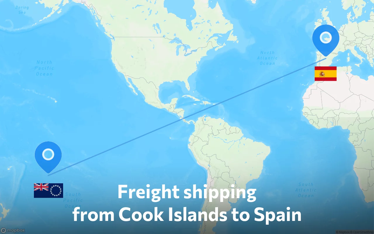 Shipping route from Cook Islands to Spain
