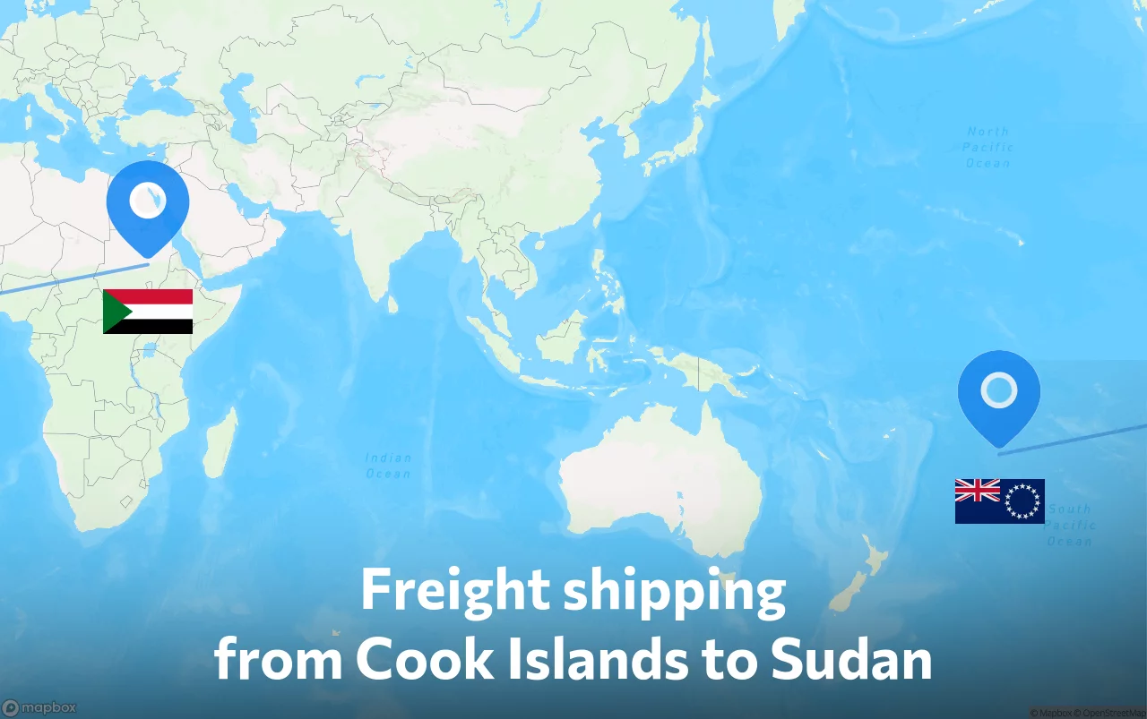 Shipping route from Cook Islands to Sudan