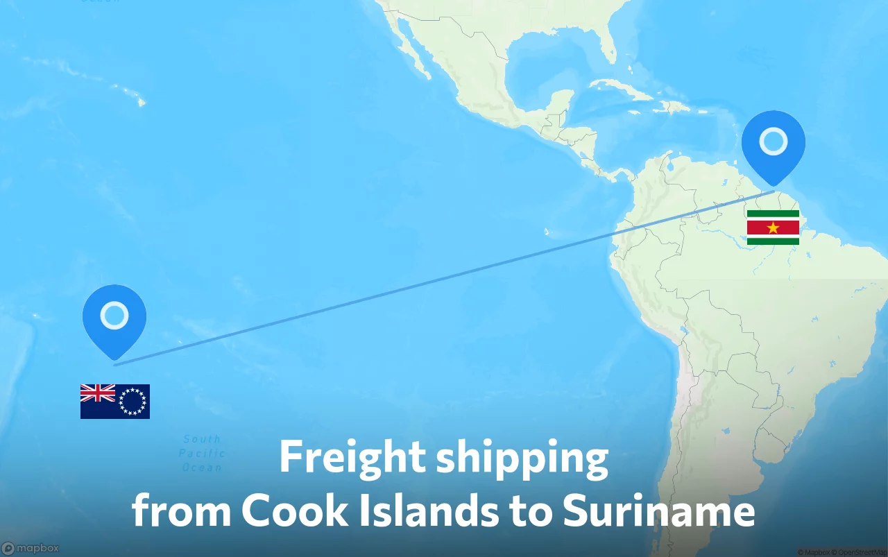 Shipping route from Cook Islands to Suriname