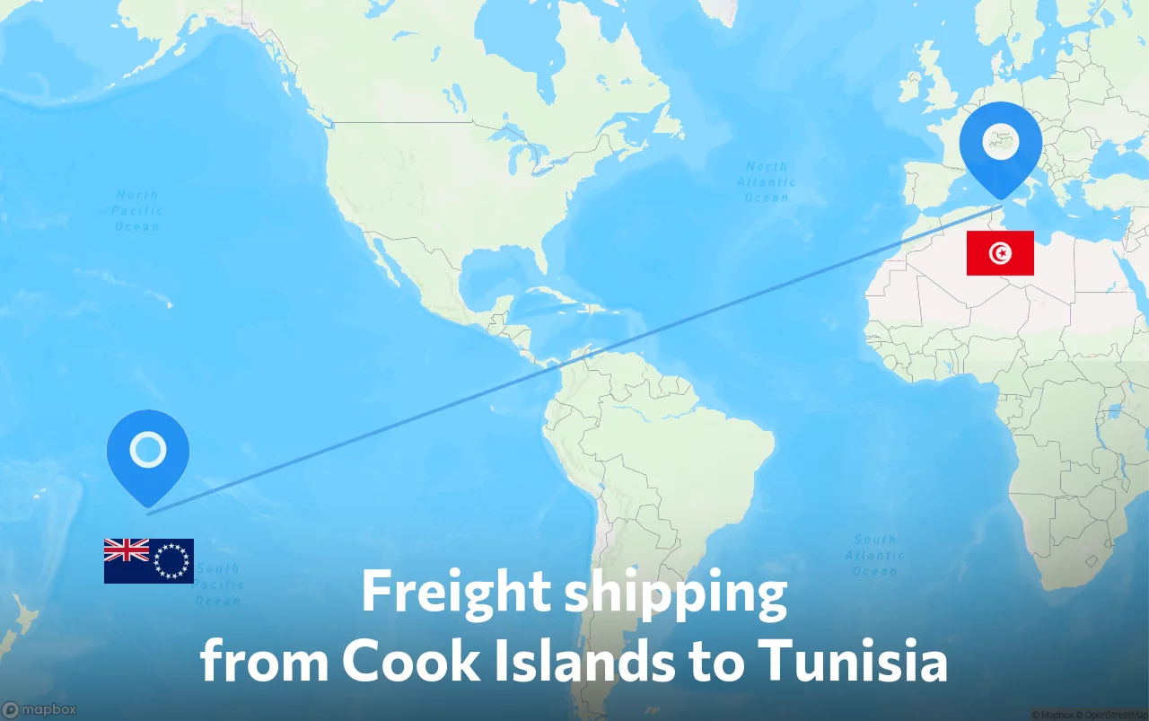 Shipping route from Cook Islands to Tunisia