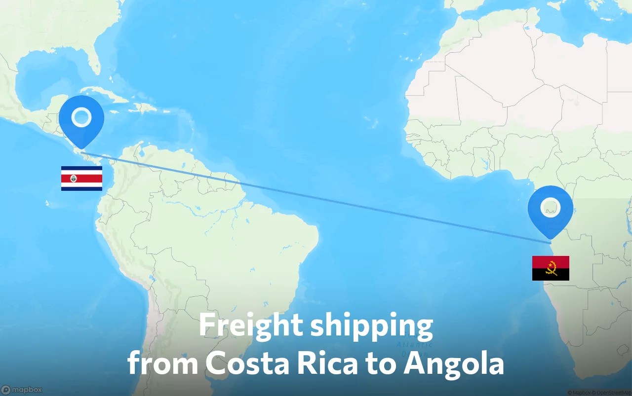 Shipping route from Costa Rica to Angola