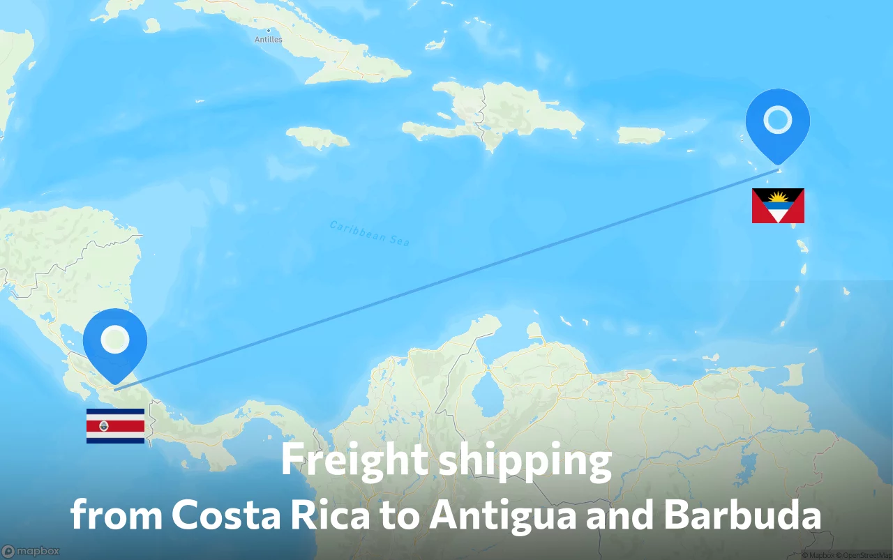 Shipping route from Costa Rica to Antigua and Barbuda