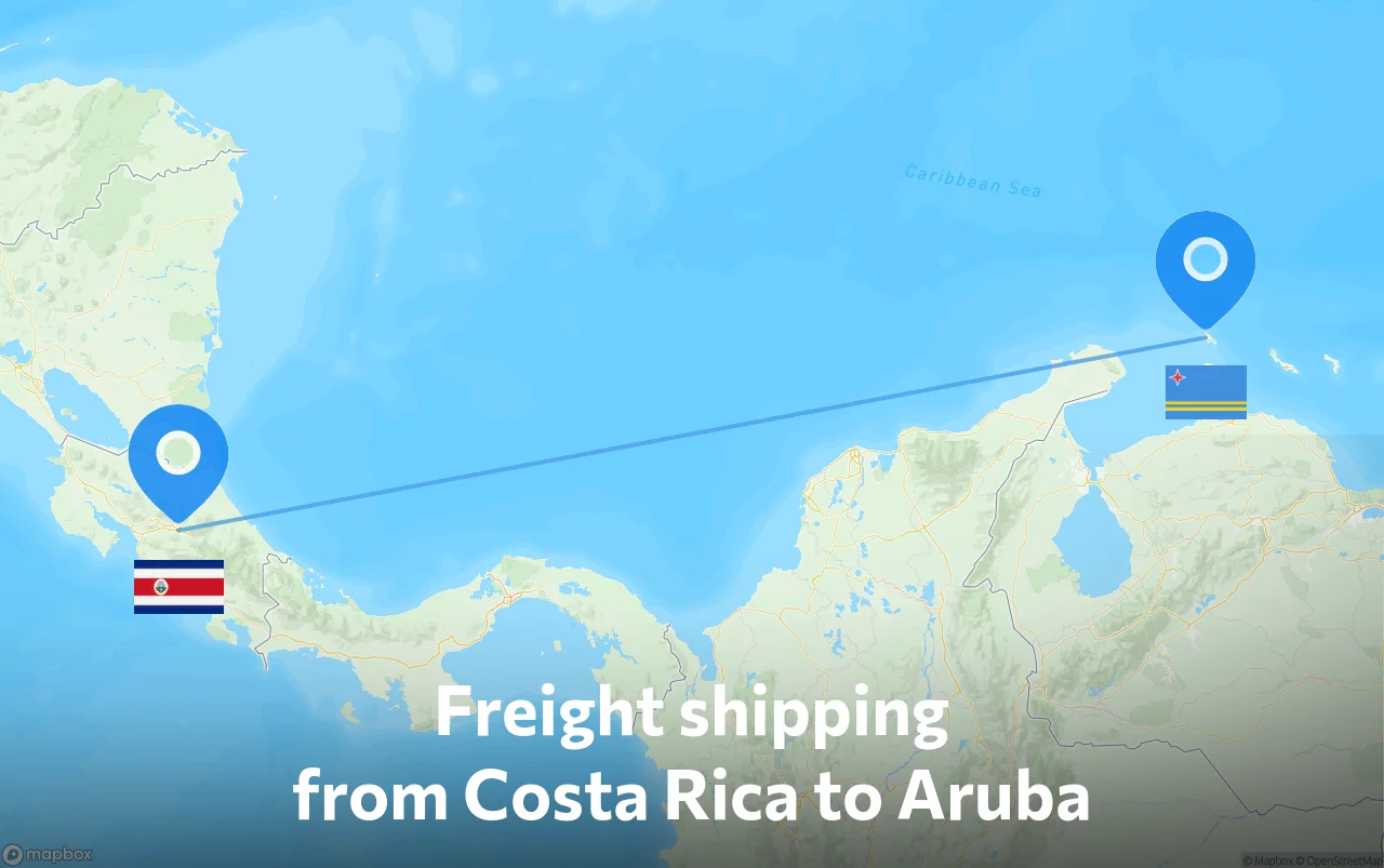 Shipping route from Costa Rica to Aruba
