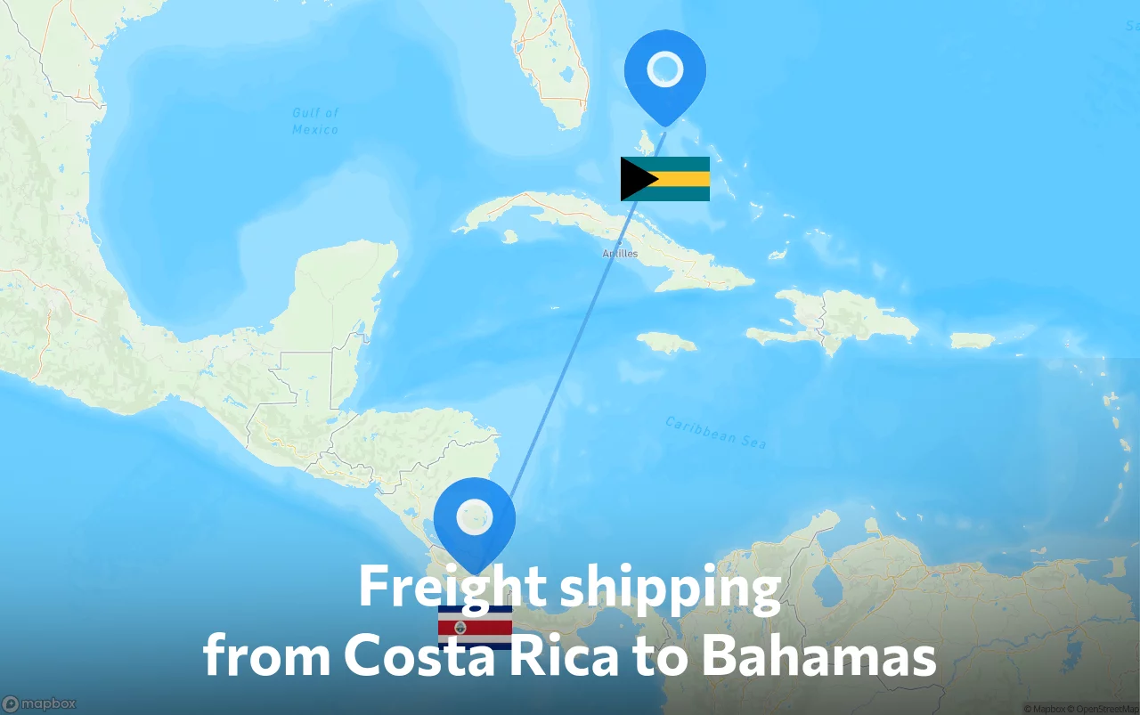 Shipping route from Costa Rica to Bahamas