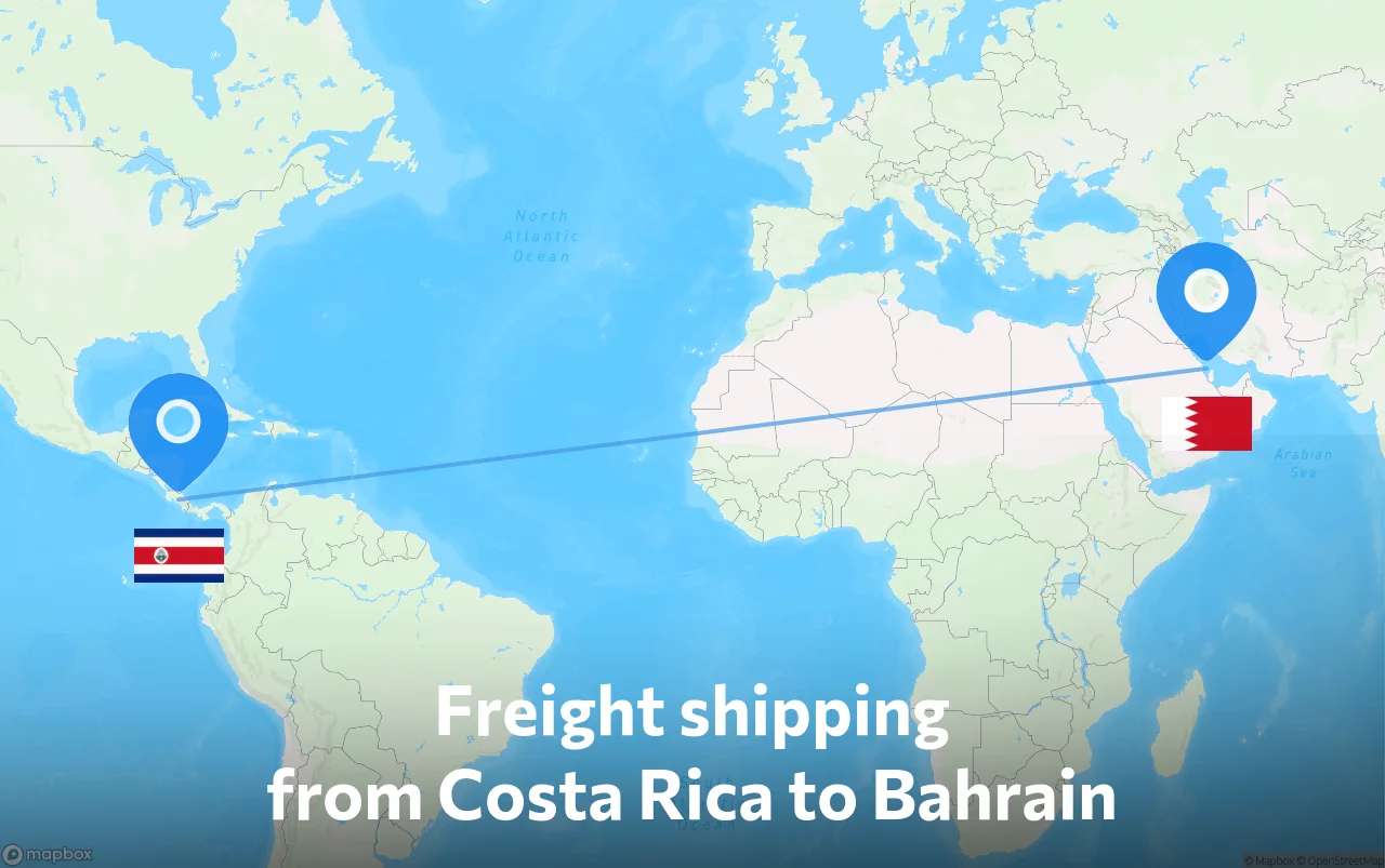 Shipping route from Costa Rica to Bahrain