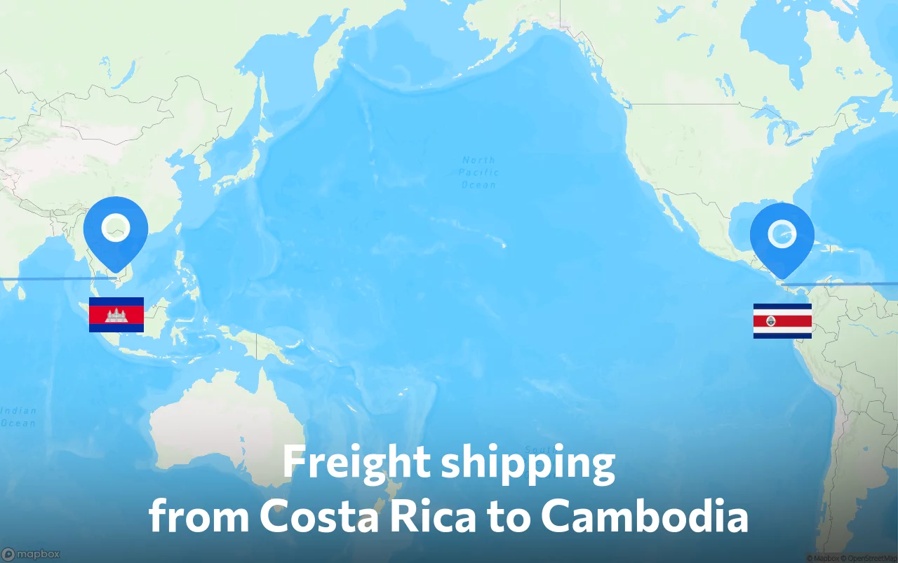 Shipping route from Costa Rica to Cambodia