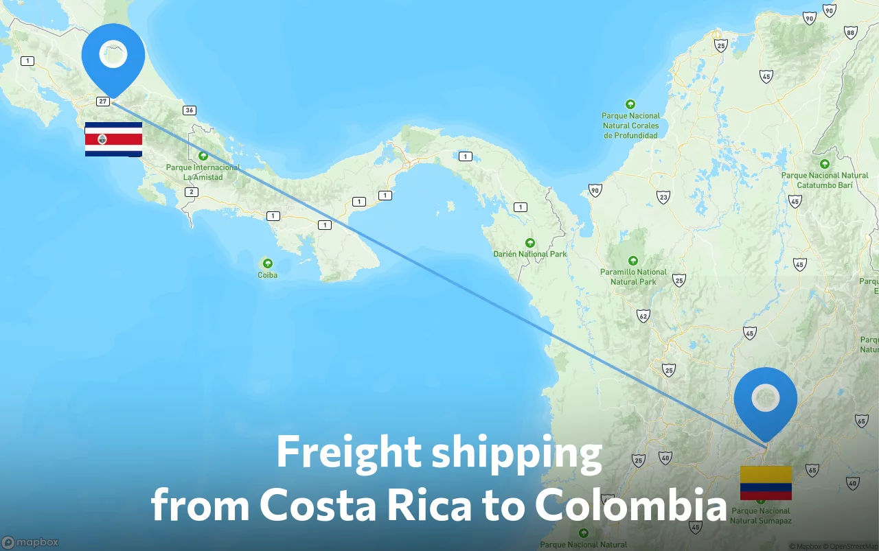 Shipping route from Costa Rica to Colombia