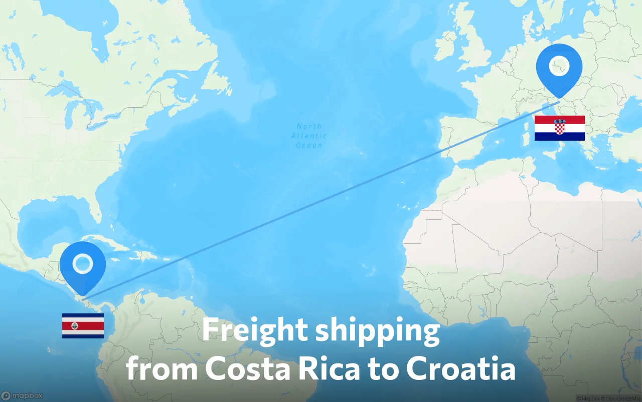 Shipping route from Costa Rica to Croatia