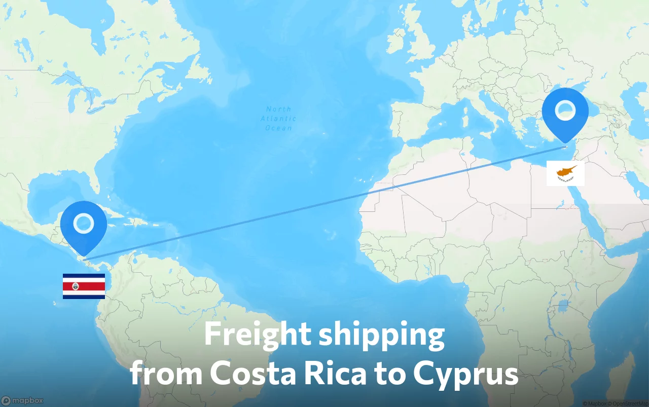 Shipping route from Costa Rica to Cyprus