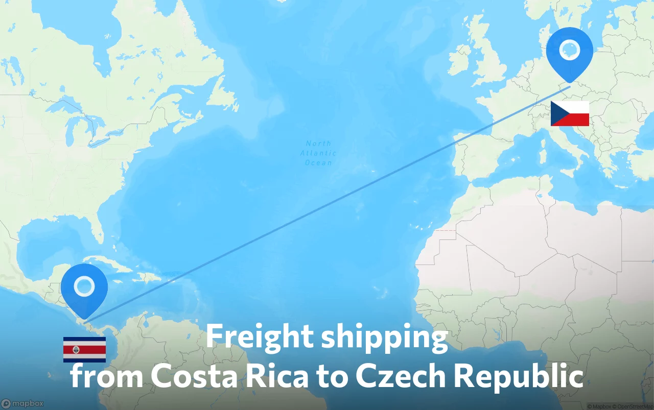 Shipping route from Costa Rica to Czech Republic