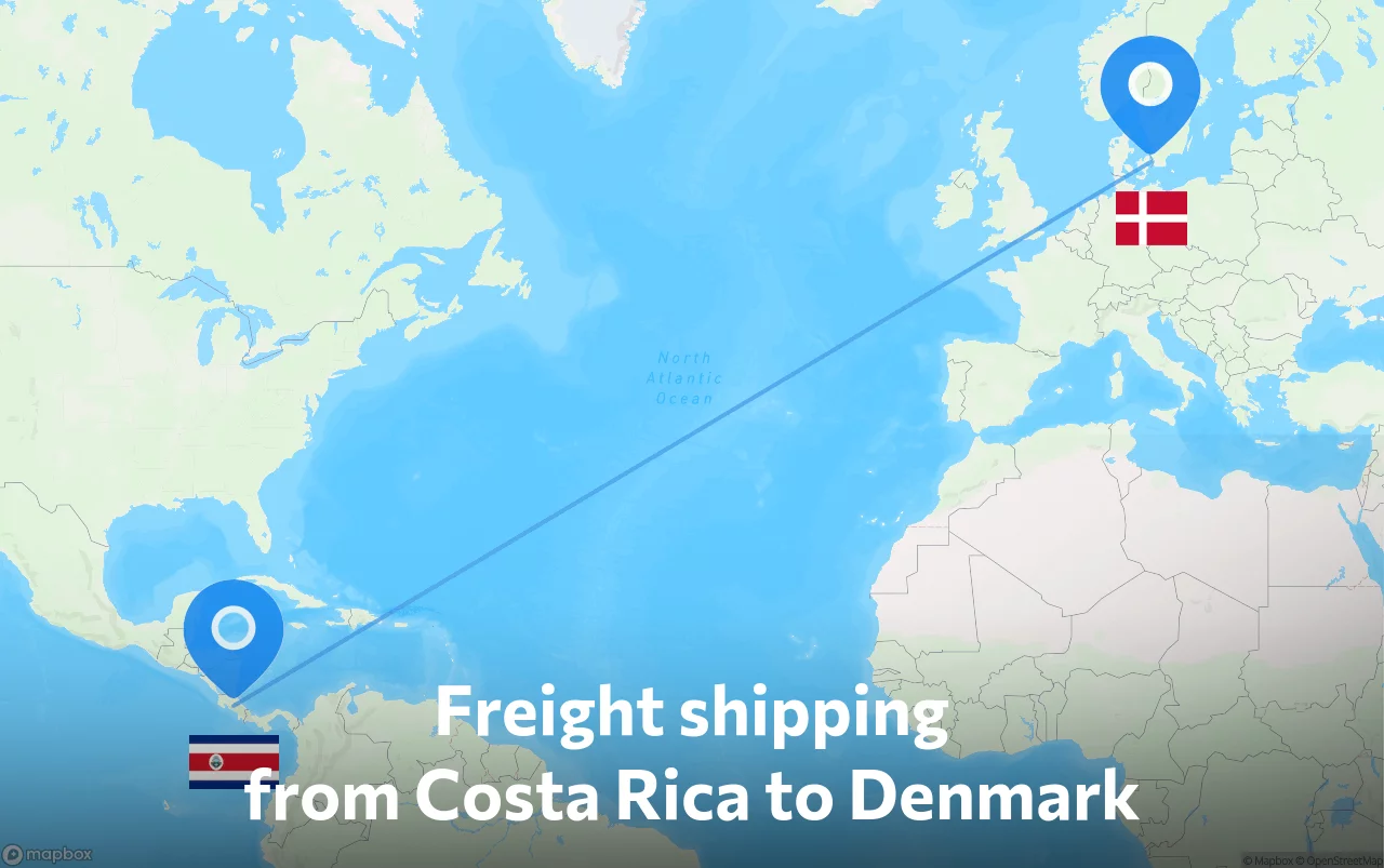 Shipping route from Costa Rica to Denmark