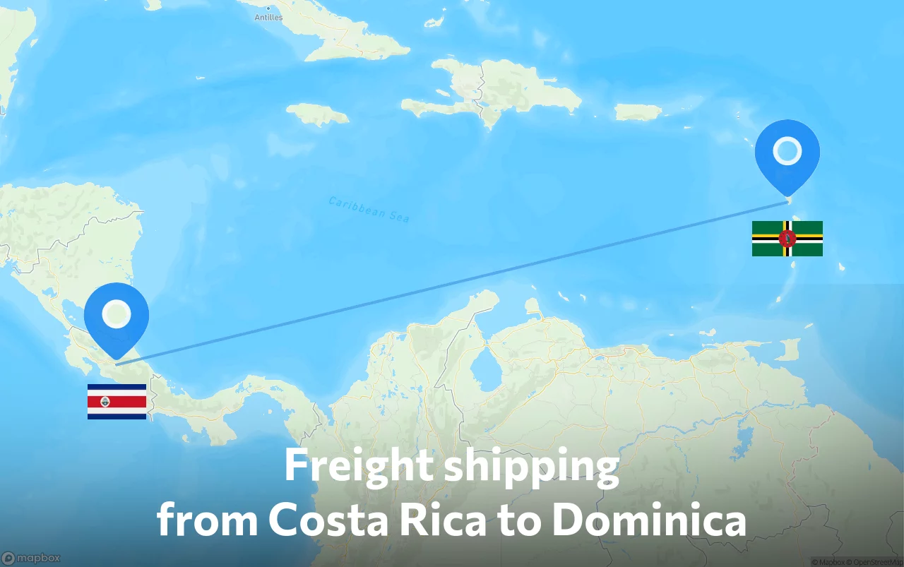 Shipping route from Costa Rica to Dominica