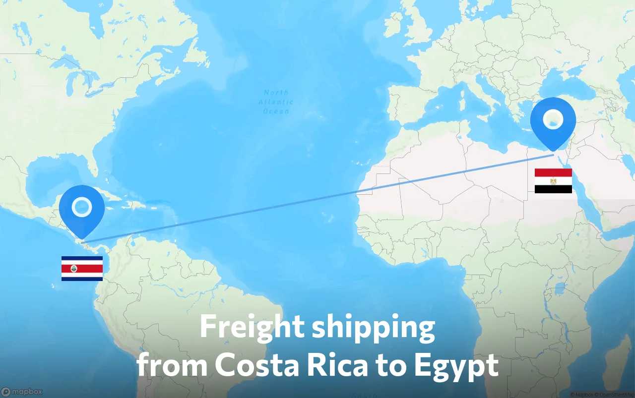 Shipping route from Costa Rica to Egypt