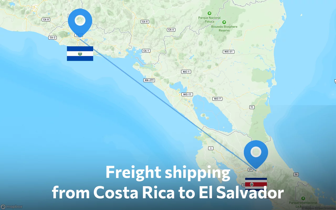 Shipping route from Costa Rica to El Salvador