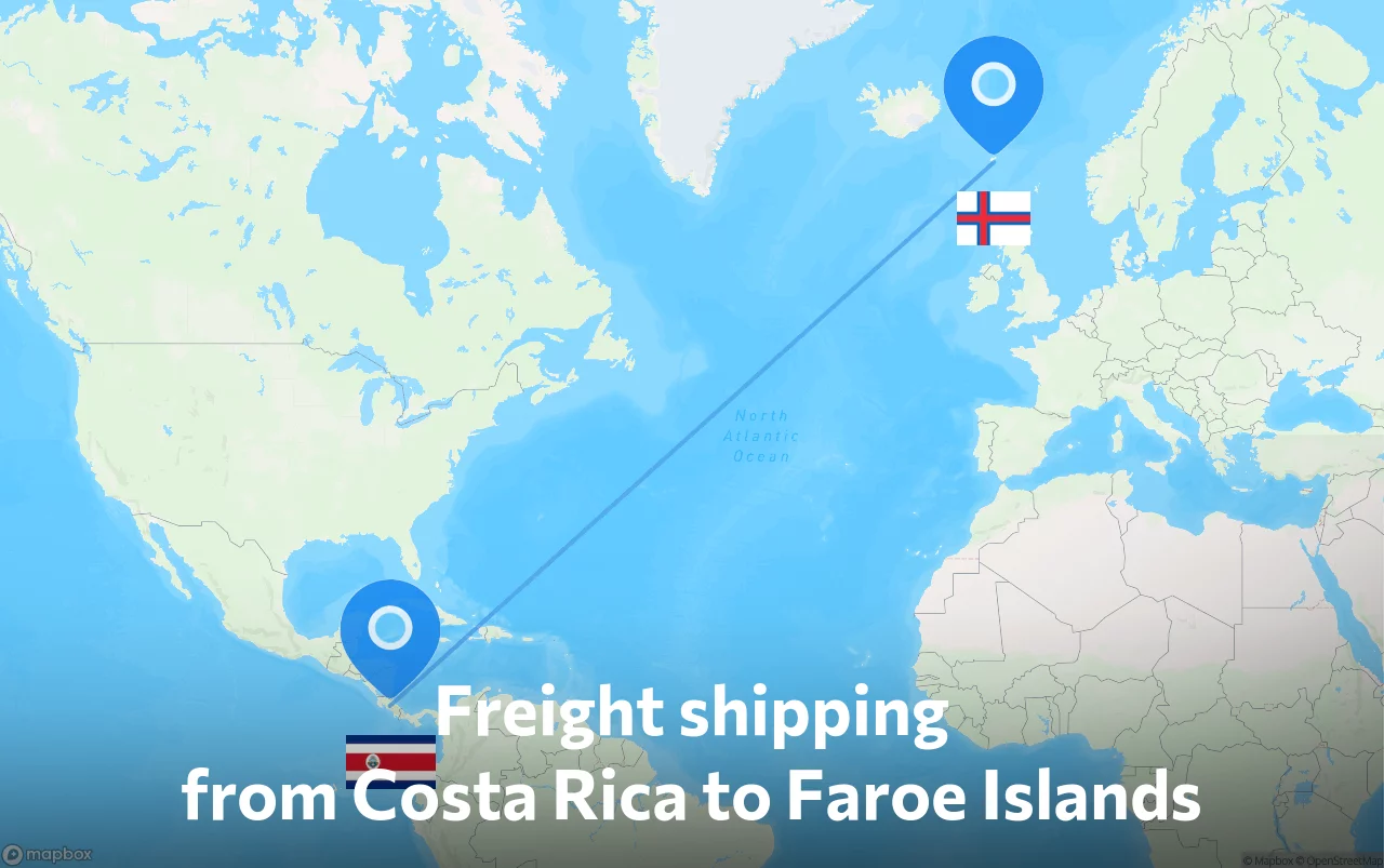 Shipping route from Costa Rica to Faroe Islands