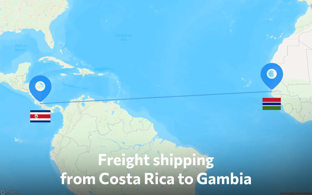 Shipping route from Costa Rica to Gambia