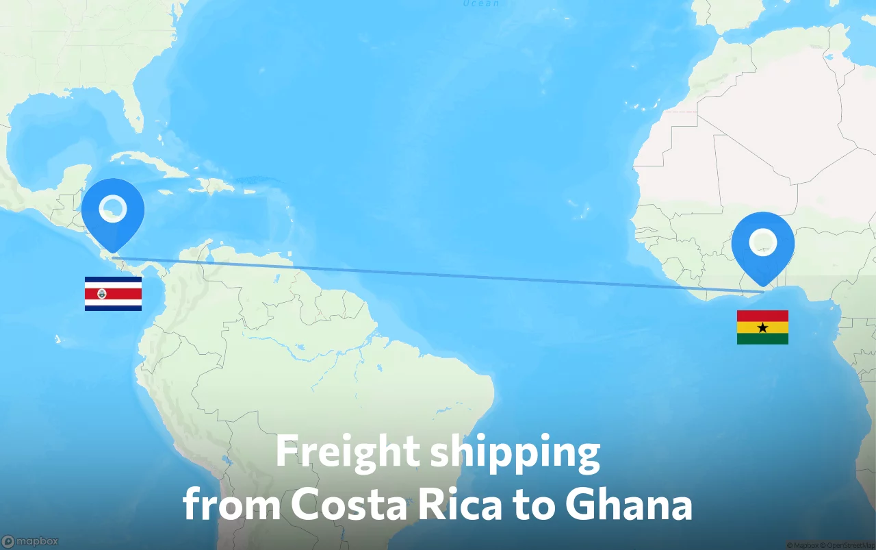 Shipping route from Costa Rica to Ghana