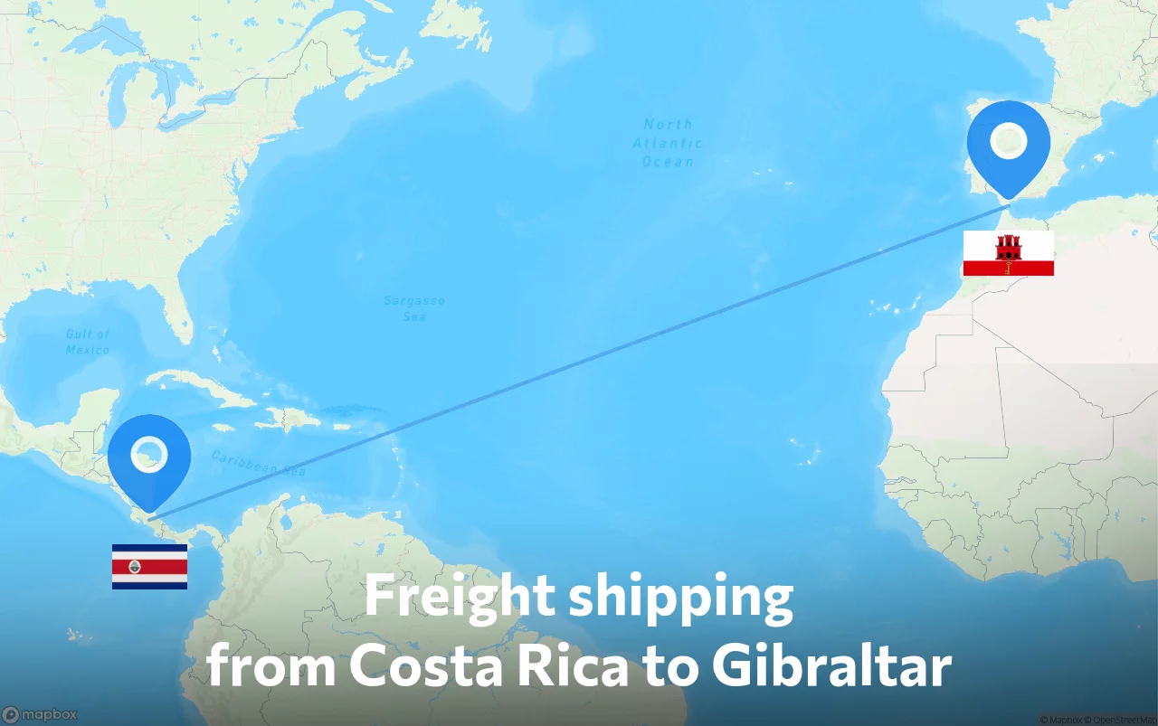 Shipping route from Costa Rica to Gibraltar