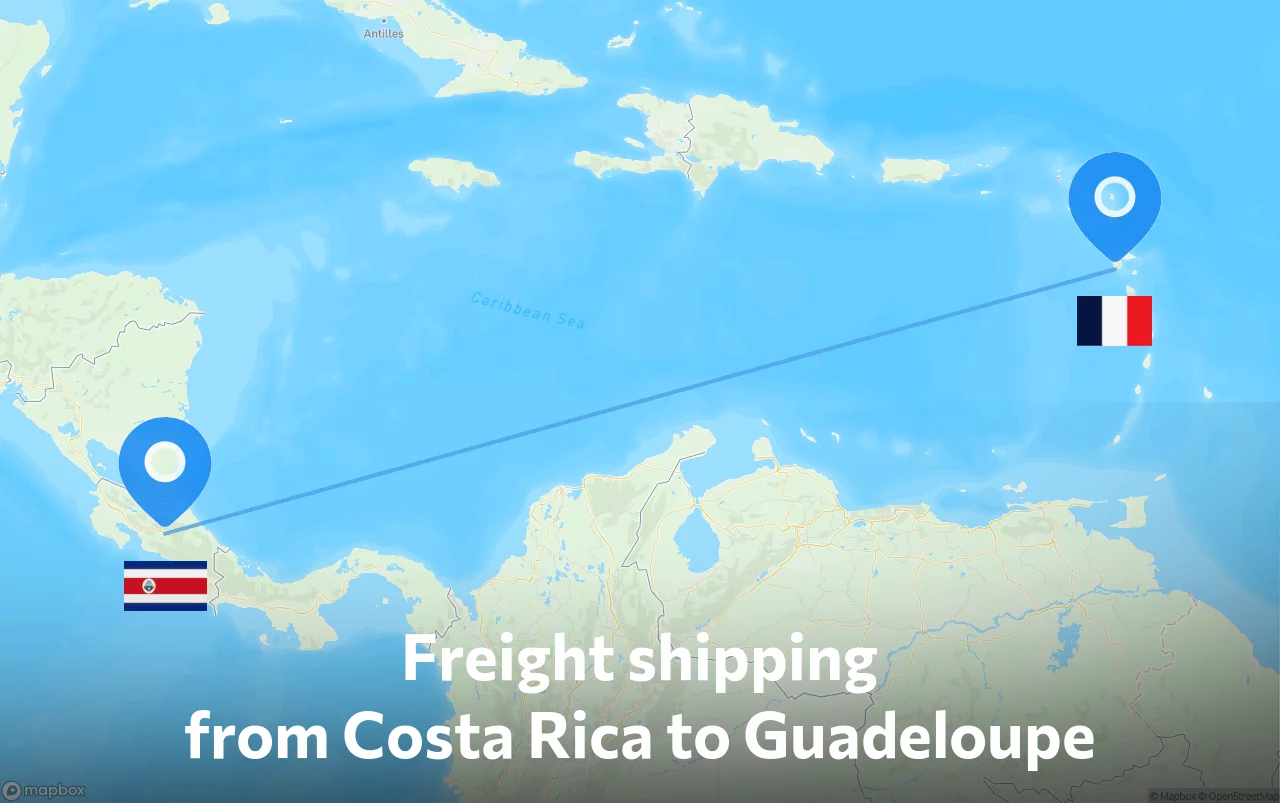 Shipping route from Costa Rica to Guadeloupe