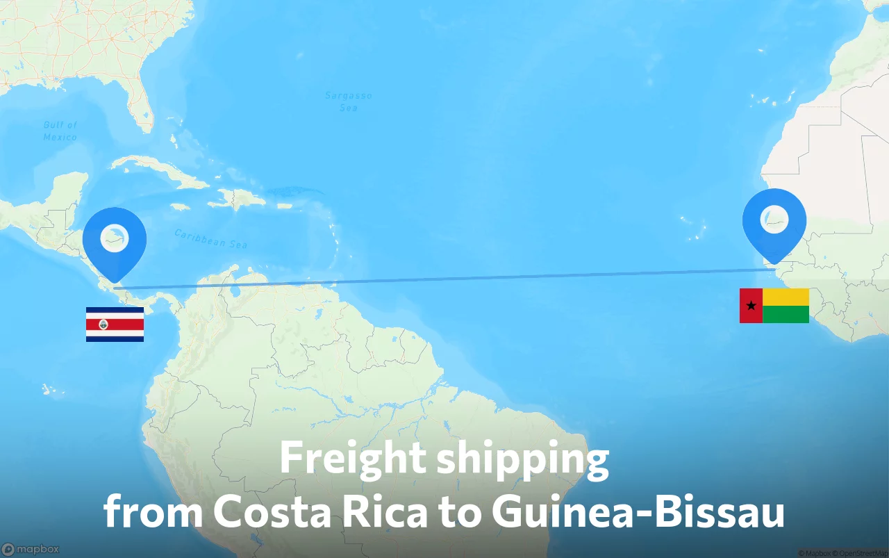 Shipping route from Costa Rica to Guinea-Bissau