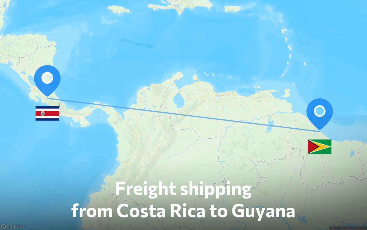 Shipping route from Costa Rica to Guyana