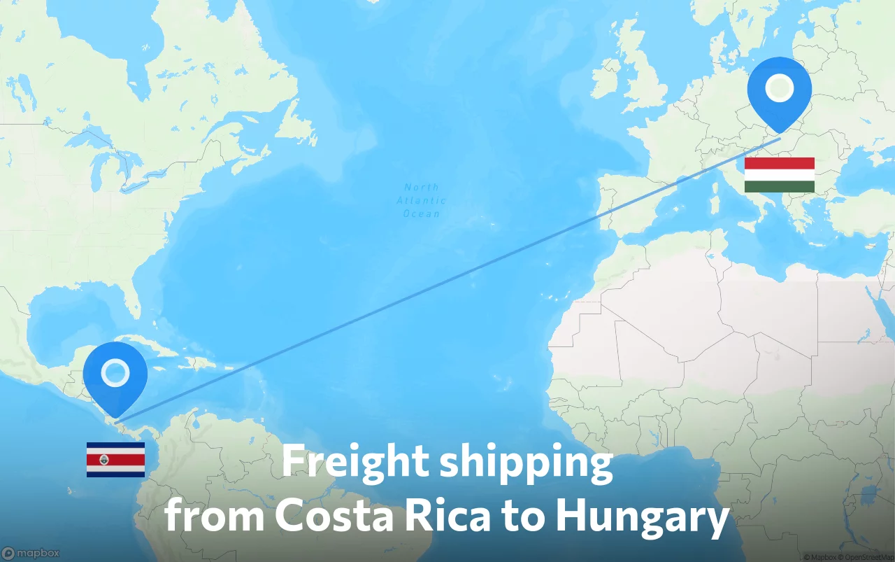 Shipping route from Costa Rica to Hungary