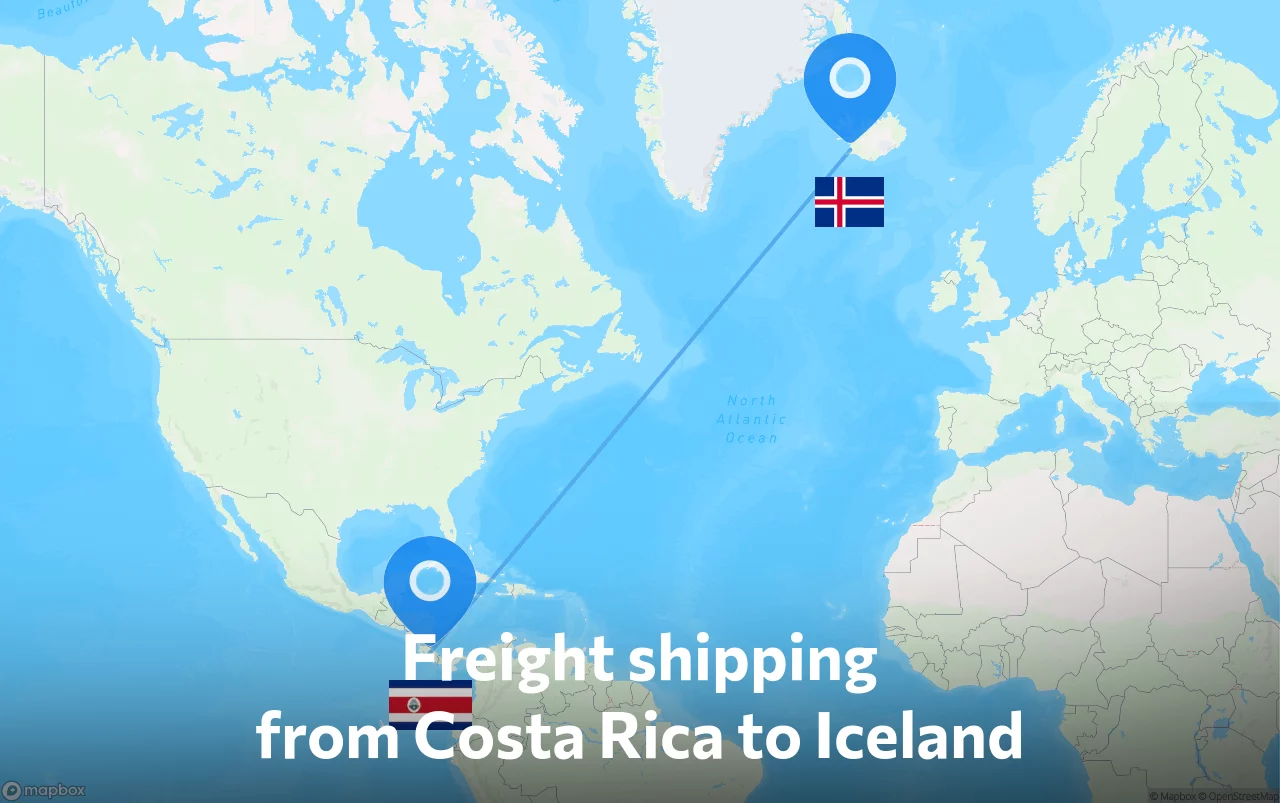 Shipping route from Costa Rica to Iceland