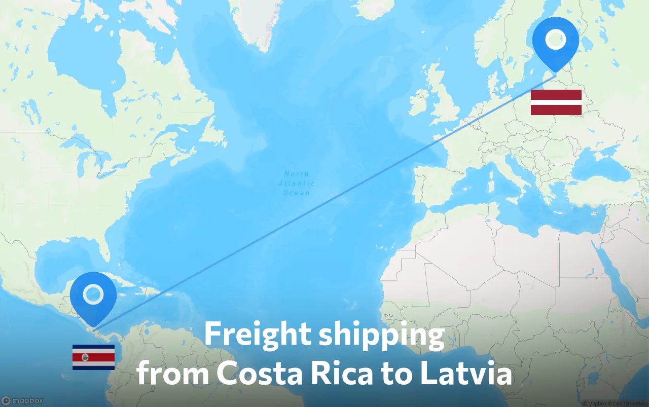 Shipping route from Costa Rica to Latvia
