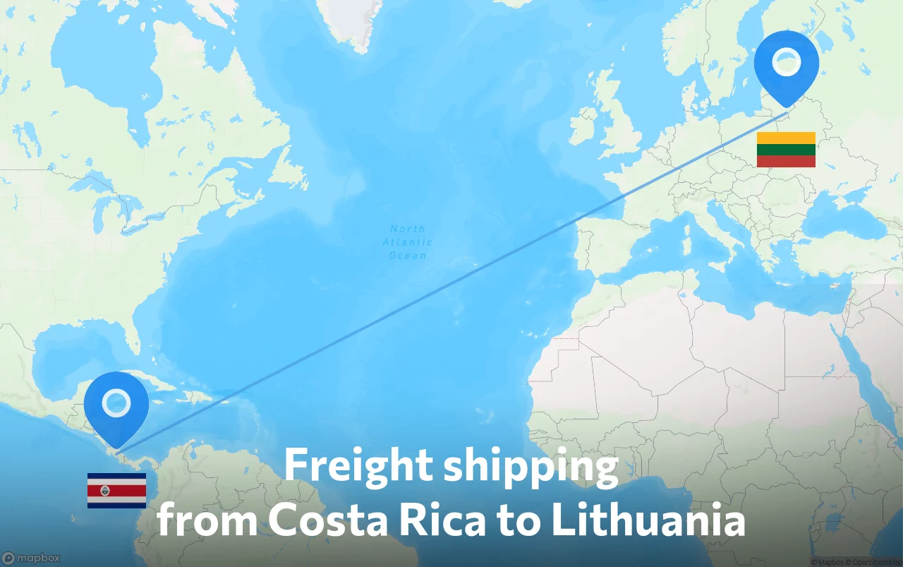 Shipping route from Costa Rica to Lithuania
